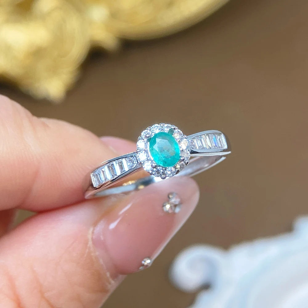 Gioiellieri Natural Emerald Ring for Women S925 Sterling Silver Inlaid Fine Gemstone Jewelry Engagement Wedding Gift