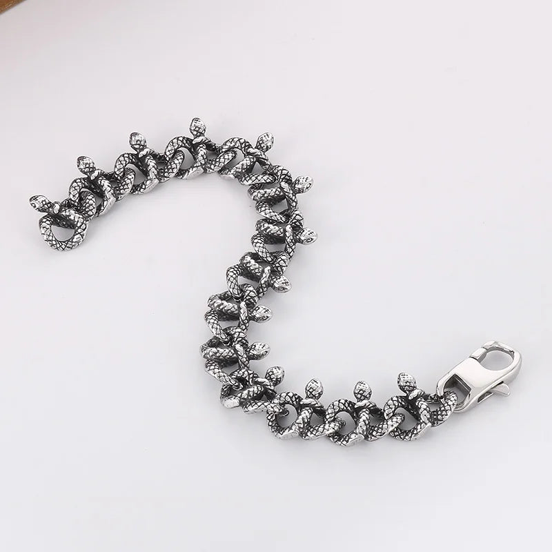 REBEL 210mm Men Punk Stainless Steel Vivid Tangled Snakes Links Bracelet