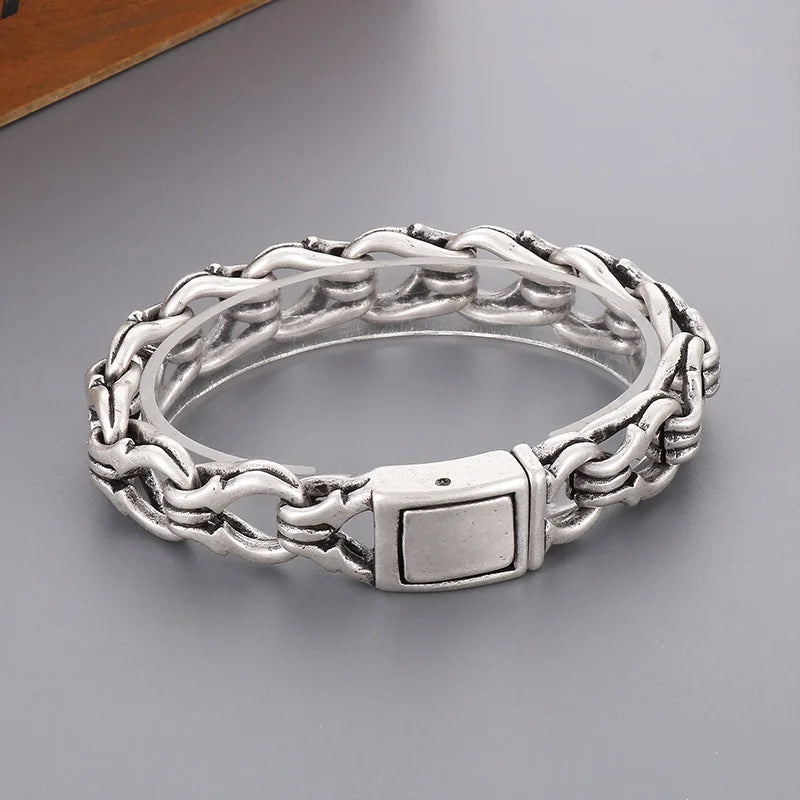 KALEN 225mm Casual Matte Surface Stainless Steel Cuff Shape Links Bracelet for Man