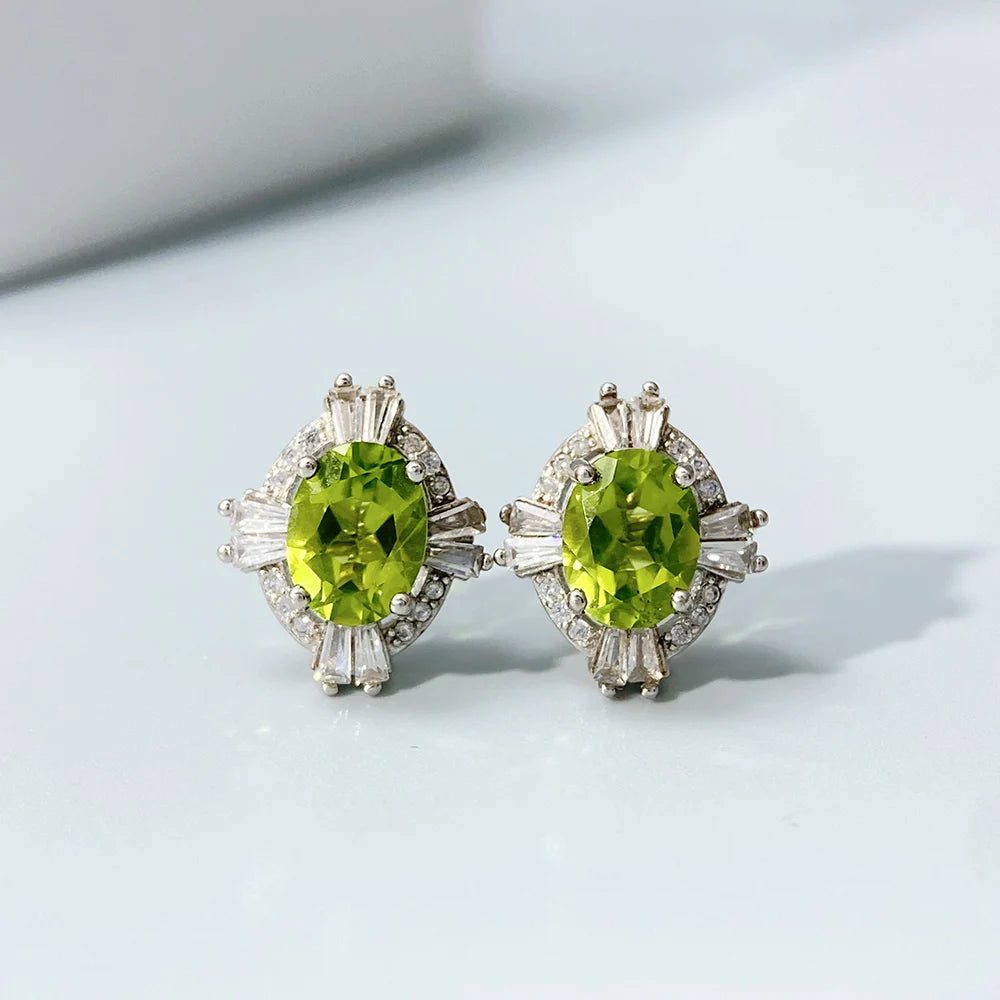 Gioiellieri Natural Peridot Stud Earrings with Sterling Silver 925 Jewelry for Women Fine Jewelry Fashion Accessories Wedding Gift Gemstones
