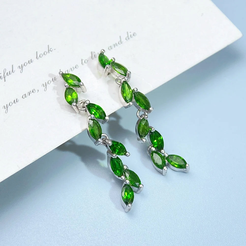 S&S Natural Chrome Diopside Drop Earrings – 925 Sterling Silver – Rhodium Plated – Collection
