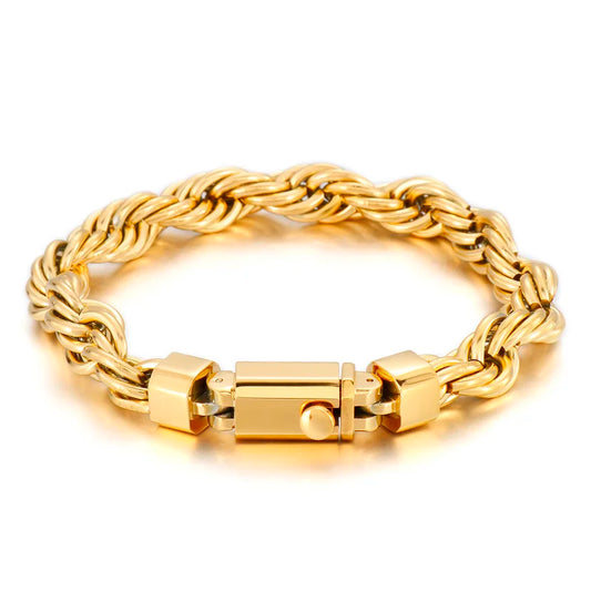 KALEN Unisex 230mm Gold/Silver/Black Stainless Steel Rope Chain Bracelet