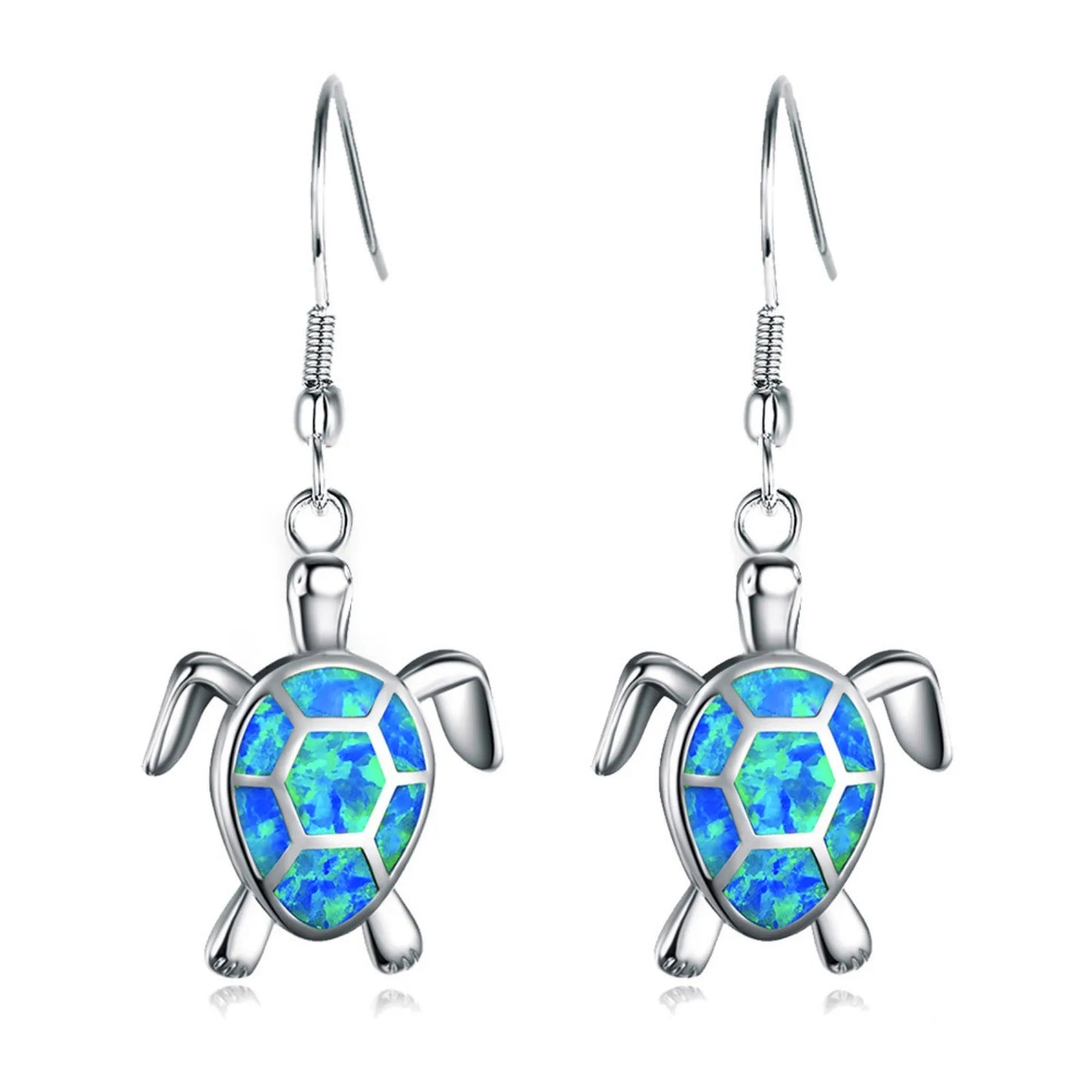 Aobao Vintage Animal Geometric Turtle Opal Brass Pendant Earrings Women's Anniversary Jewelry