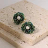 Natural Freshwater Pearl Green Glass Earrings Earring for Woman Korean Fashion Style Vintage Personality Lady Jewelry