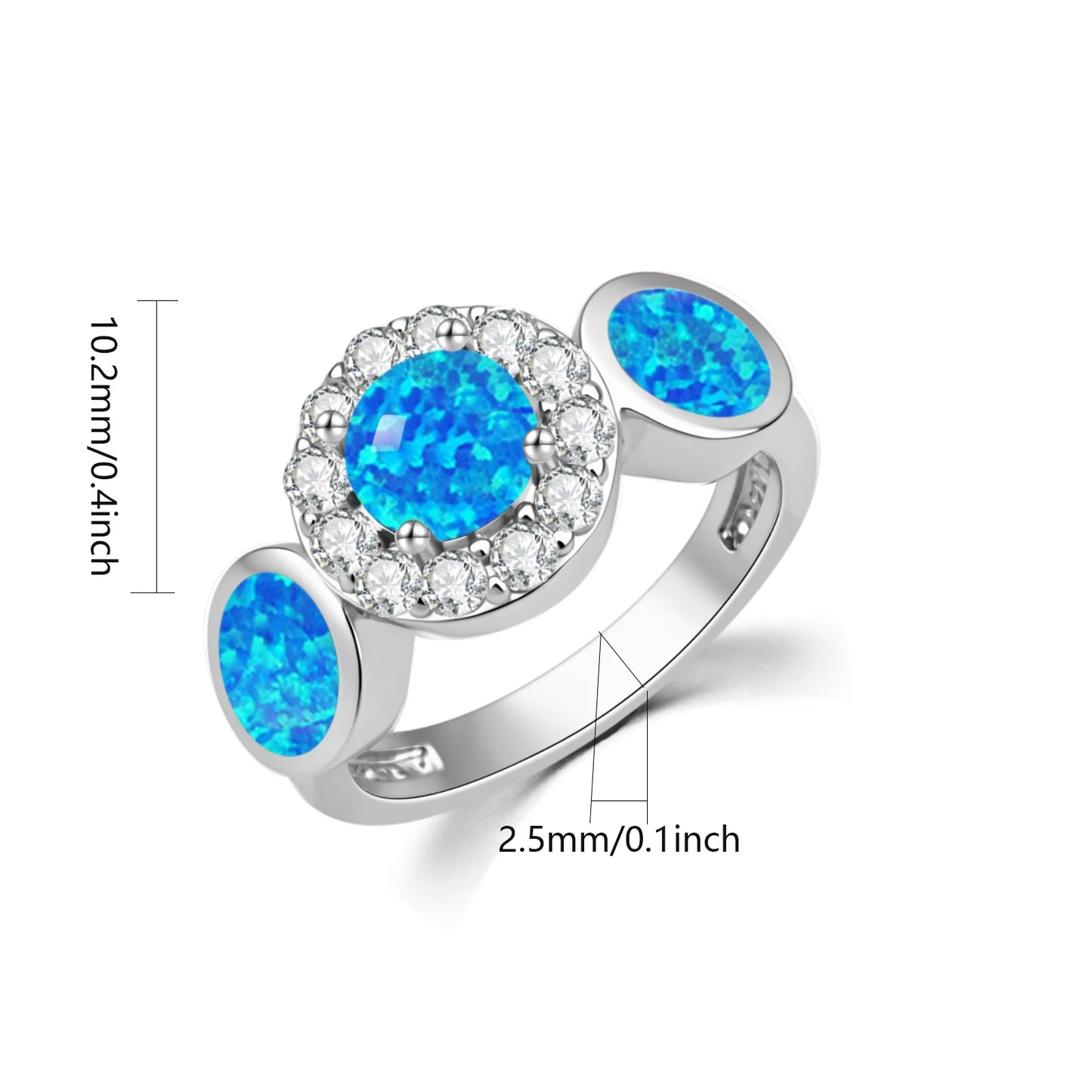 Flower Blue Opal Circle Ring | Iridescent Gem Inlay Band | Nature-Inspired Fashion Jewelry for Women Trendy Wear