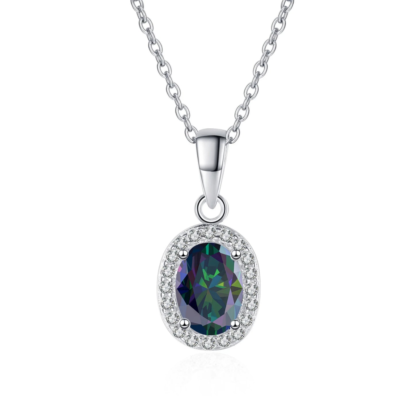 Fine Jewelry 925 Sterling Silver Bezel Set Oval Cut 3 Carat Colorful Moissanite Diamond Halo Pendant Necklaces Women