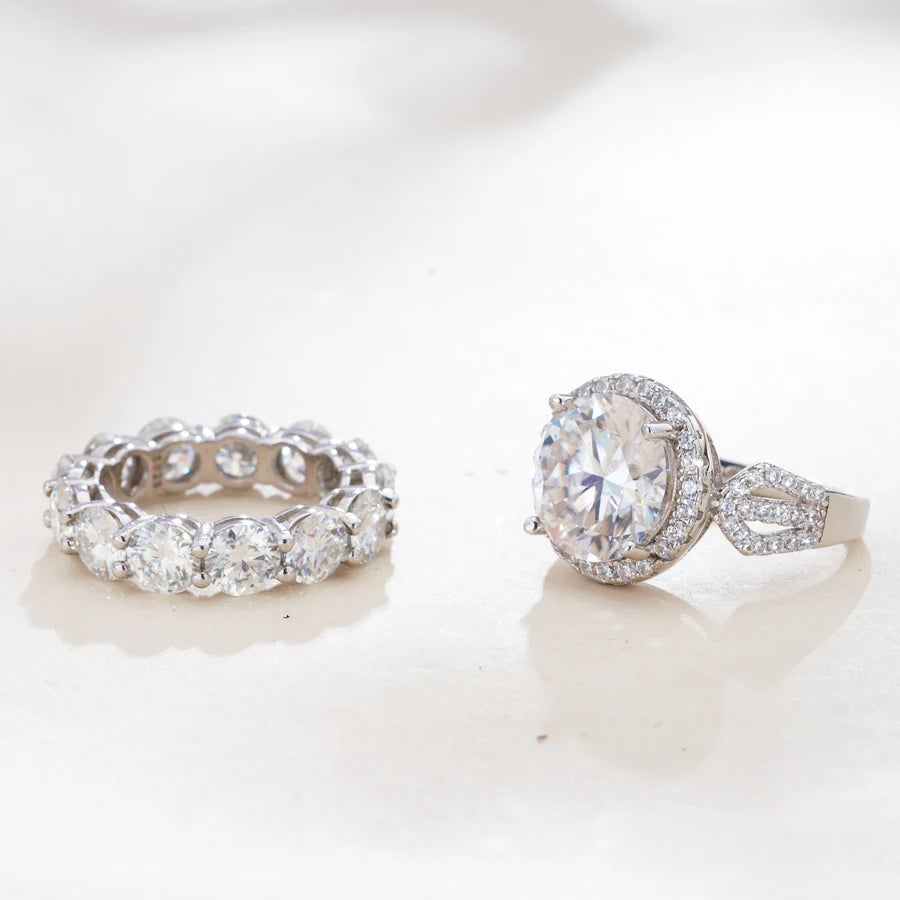 Wholesale Fine Luxury Jewelry Women Red Rings with 12 Carat GRA Certificate Big diamond Moissanite 925 Sterling Silver Ring Sets