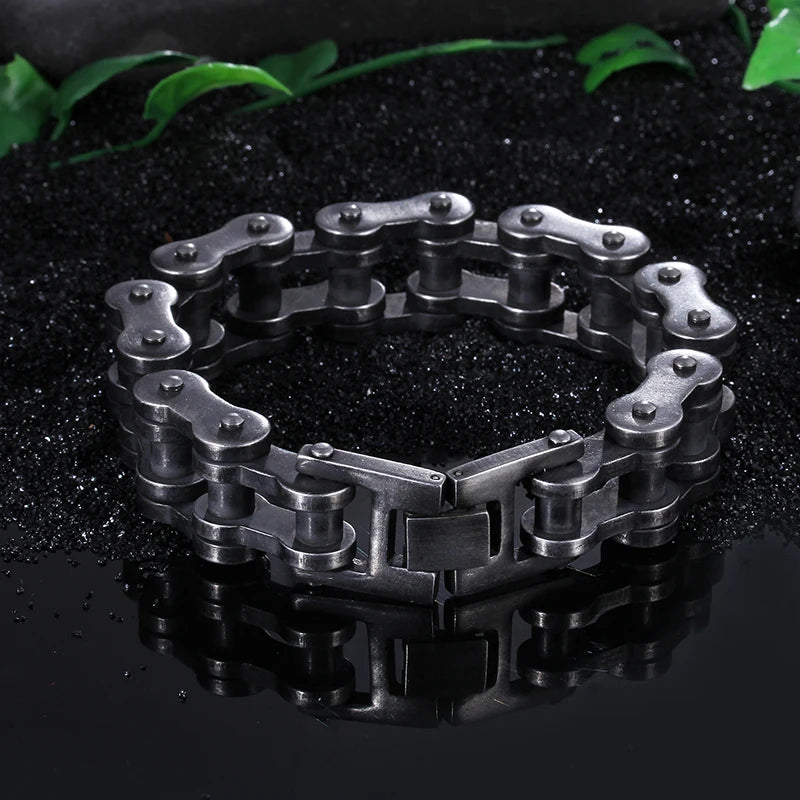 VIKING Punk Biker Chain Bracelet – Black Stainless Steel