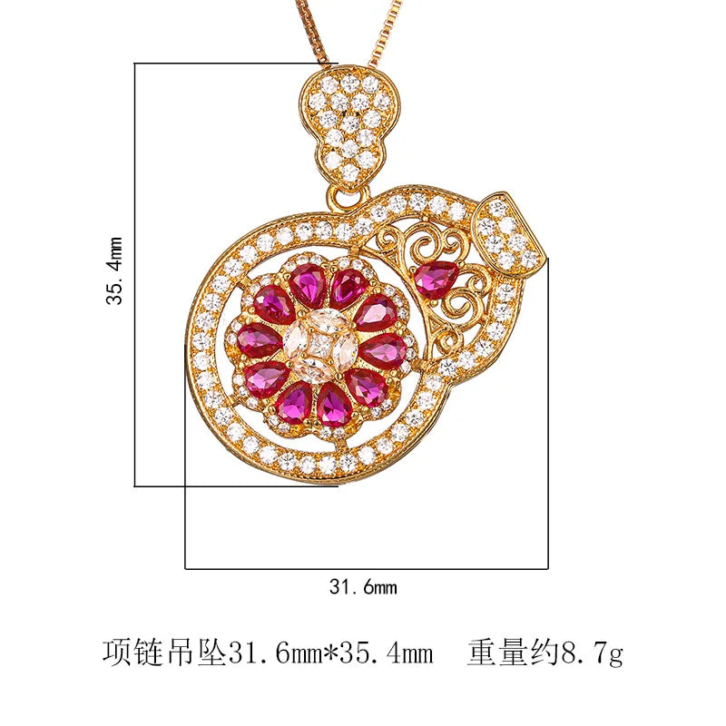 REDheart Certified Fashion Trendy 18K Gold Plated Flower Shape Zircon Copper Alloy Women's Wedding Jewelry Set