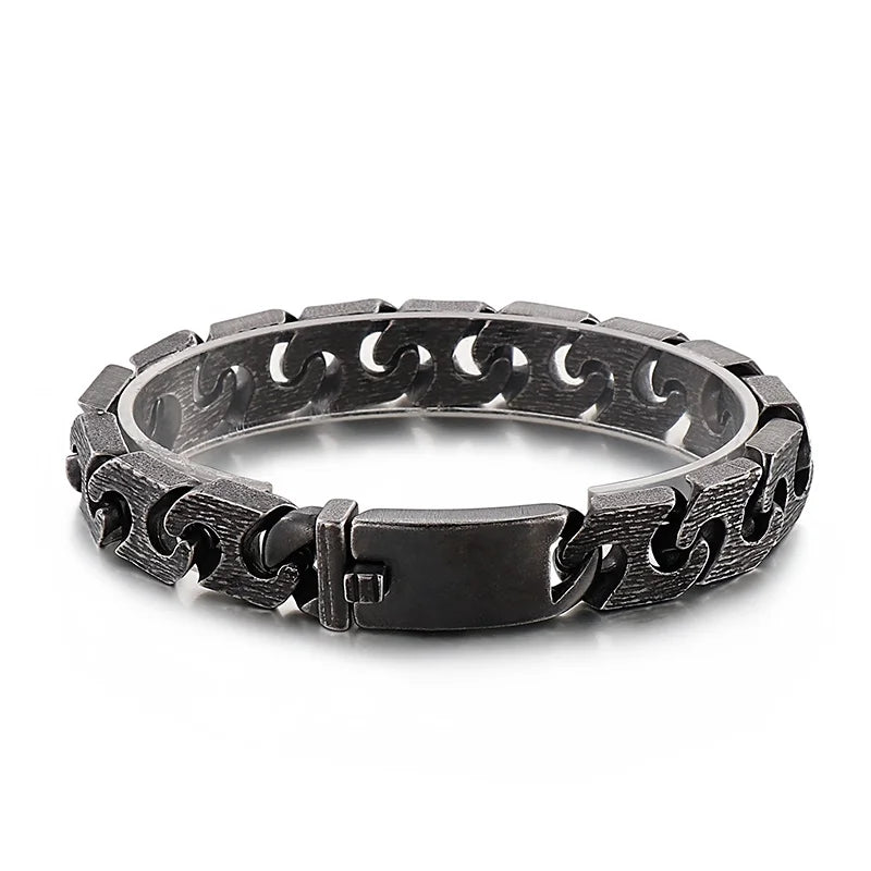KALEN Men 220mm Silver/Grey Punk Stainless Steel Links Bracelet