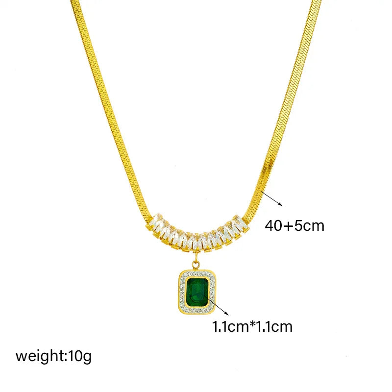 Gold Green Crystal Geometric Necklace, Earrings & Bracelet Jewellery Set | Bold Luxury Set