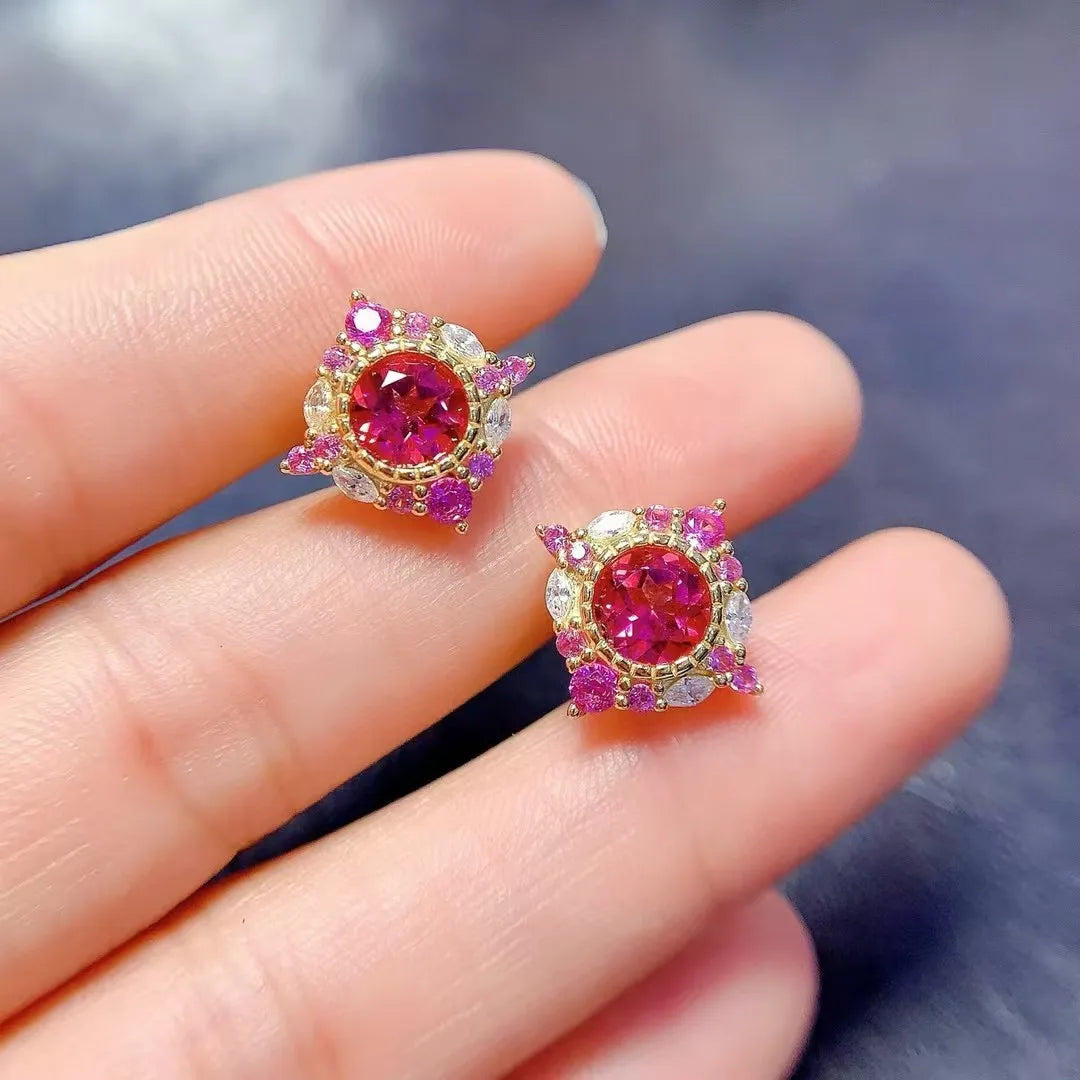 S&S Natural Pink Topaz 925 Silver Jewellery Set | 18K Gold Plated Necklace, Ring & Earrings | November Birthstone | S&S Collection