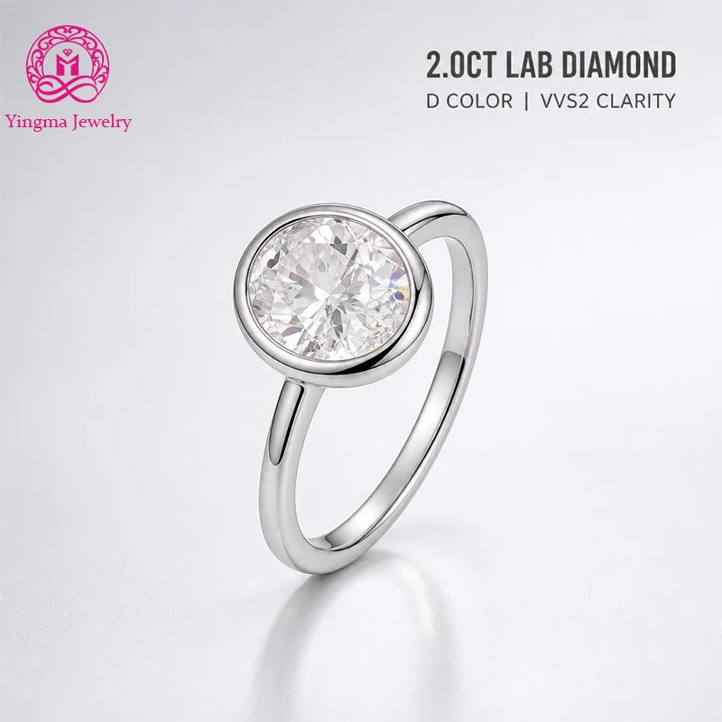 Gioiellieri Sleek Oval Cut 2CT D Color VVS2 Bezel Set Lab Grown Diamond Ring 9K 10K 14K 18K White/Yellow/Rose Gold PT950 Women Jewelry