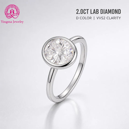 Gioiellieri Sleek Oval Cut 2CT D Color VVS2 Bezel Set Lab Grown Diamond Ring 9K 10K 14K 18K White/Yellow/Rose Gold PT950 Women Jewelry