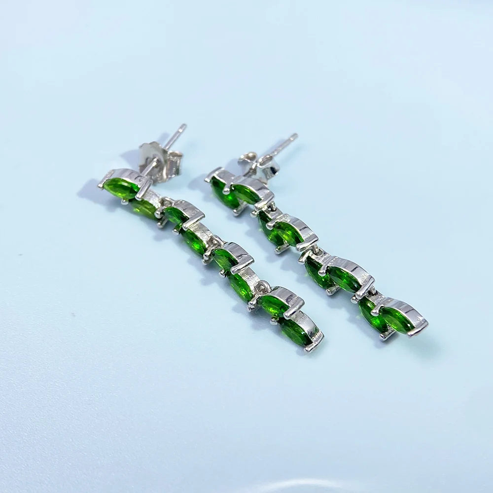 S&S Natural Chrome Diopside Drop Earrings – 925 Sterling Silver – Rhodium Plated – Collection