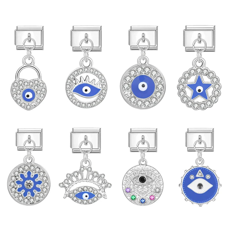FASHIONISTA Evil Eyes Series Hot Selling Italian Charm Bracelets Geometric Trendy Stainless Steel Zircon Rhodium Plated Unisex