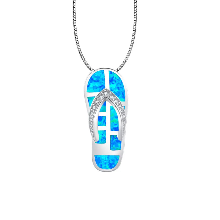 Aobao Fun Opal Necklace New Flip Flop Opal Inlaid Pendant Fashion Colored Gem Jewelry Wholesale