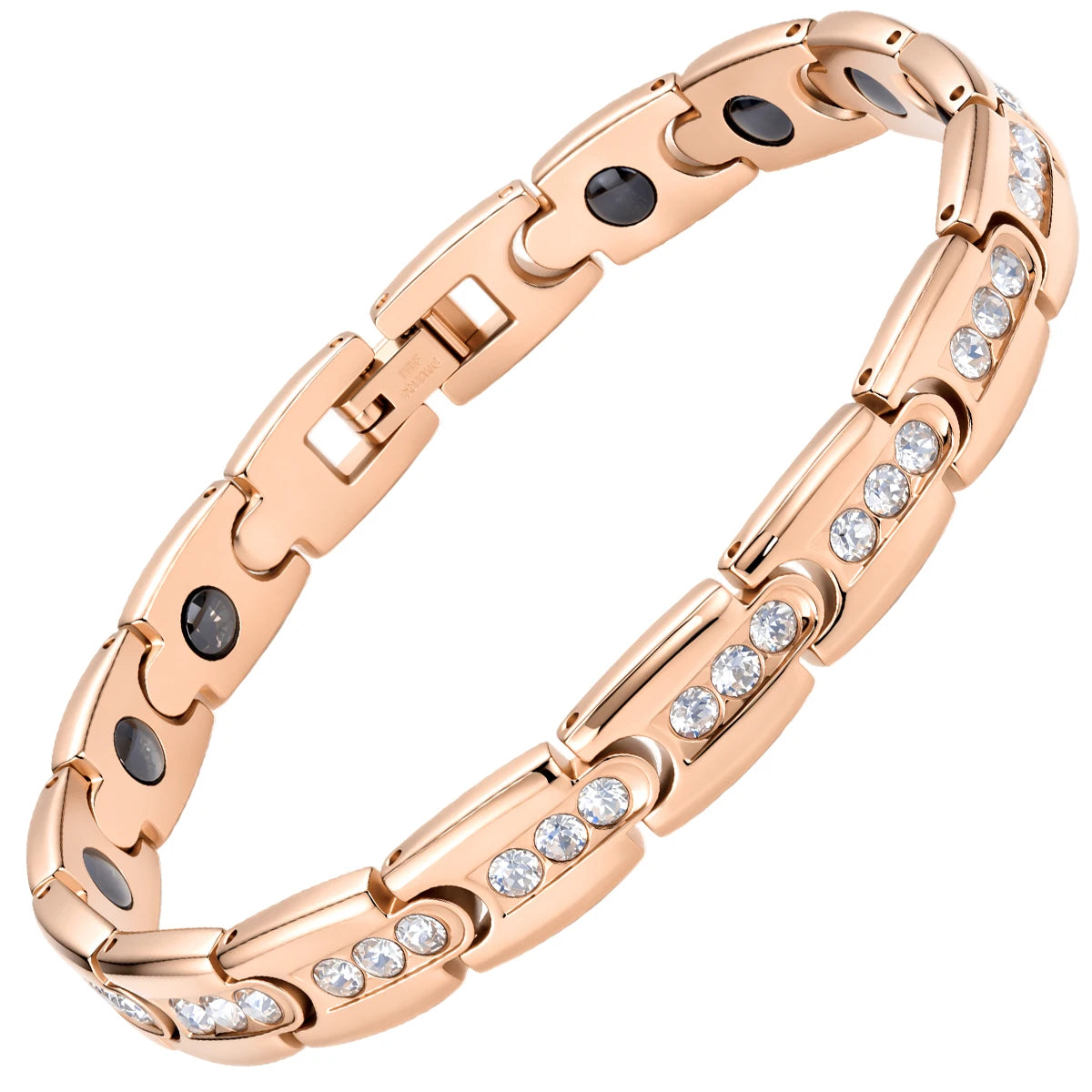 REBEL FASHIONISTA JK Jewelry 18K Plated Stainless Steel Men's Adjustable Trendy Geometric Chain Link Diamond Magnetic Therapy Bracelet for