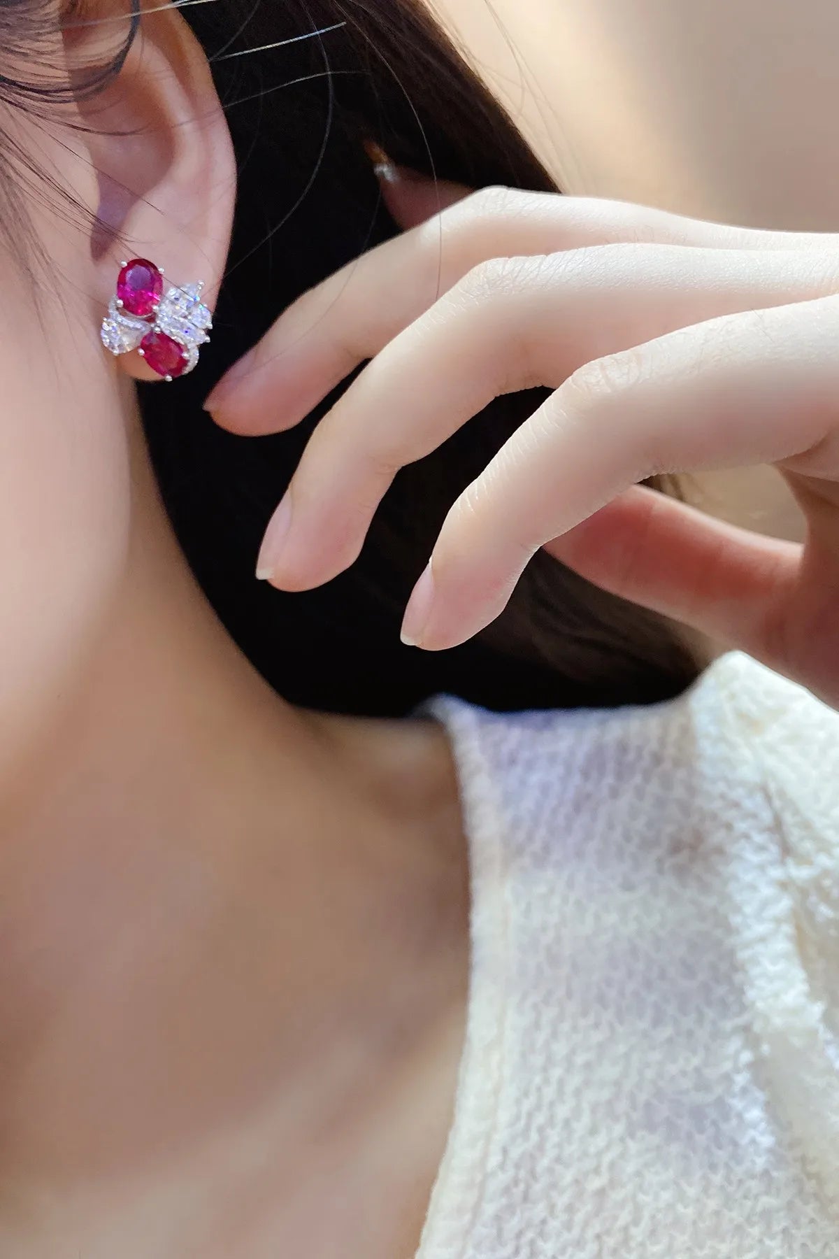 Gemfiori Anster High Quality S925 Lab Grown Ruby Earring Stud Dainty Gemstone Stud Earrings for Women Daily Wear Gift