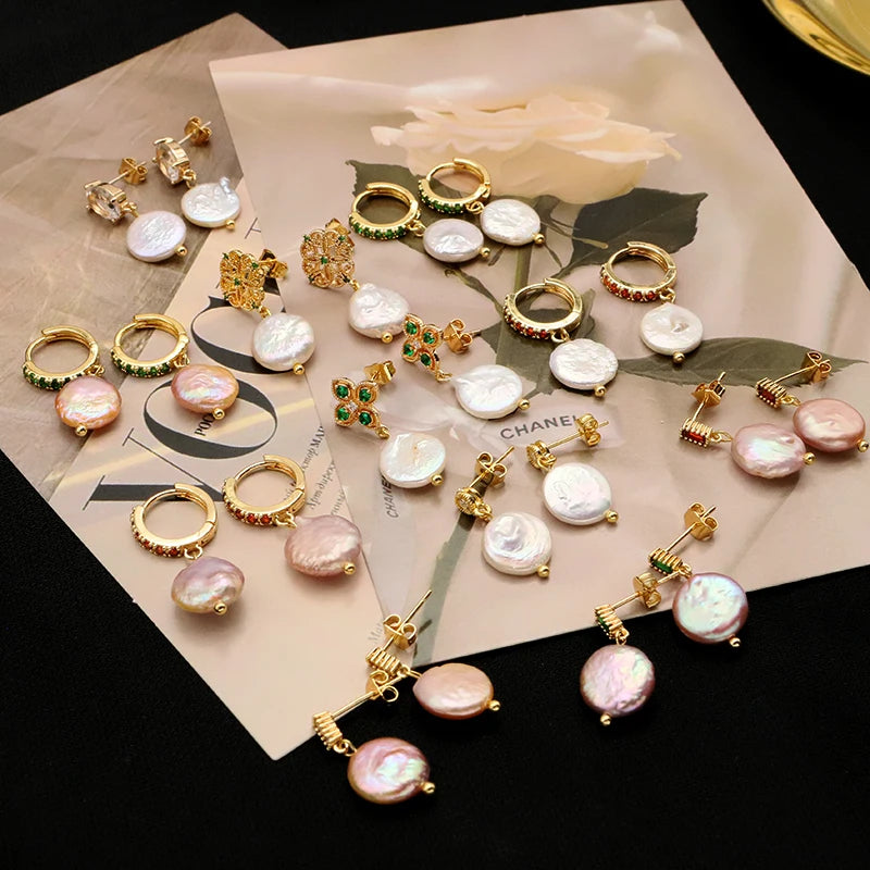 925 Silver High Sense Simple Pink Baroque Pearl Elegance Drop Earrings White Zircon for Women Fashion Wedding Jewelry