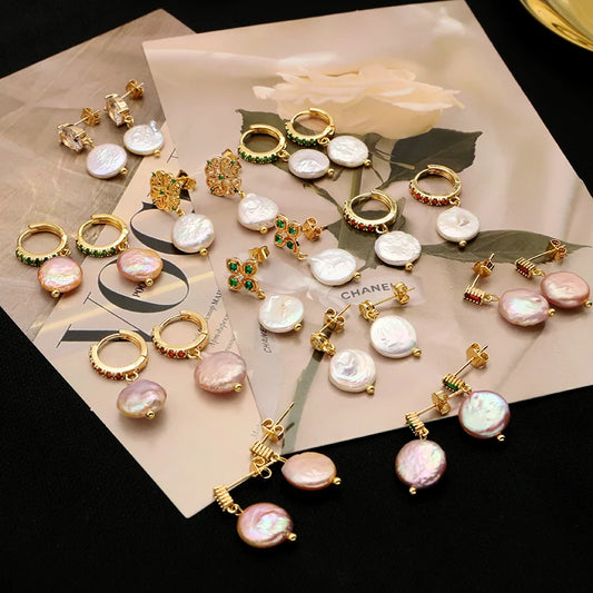 925 Silver High Sense Simple Pink Baroque Pearl Elegance Drop Earrings White Zircon for Women Fashion Wedding Jewelry