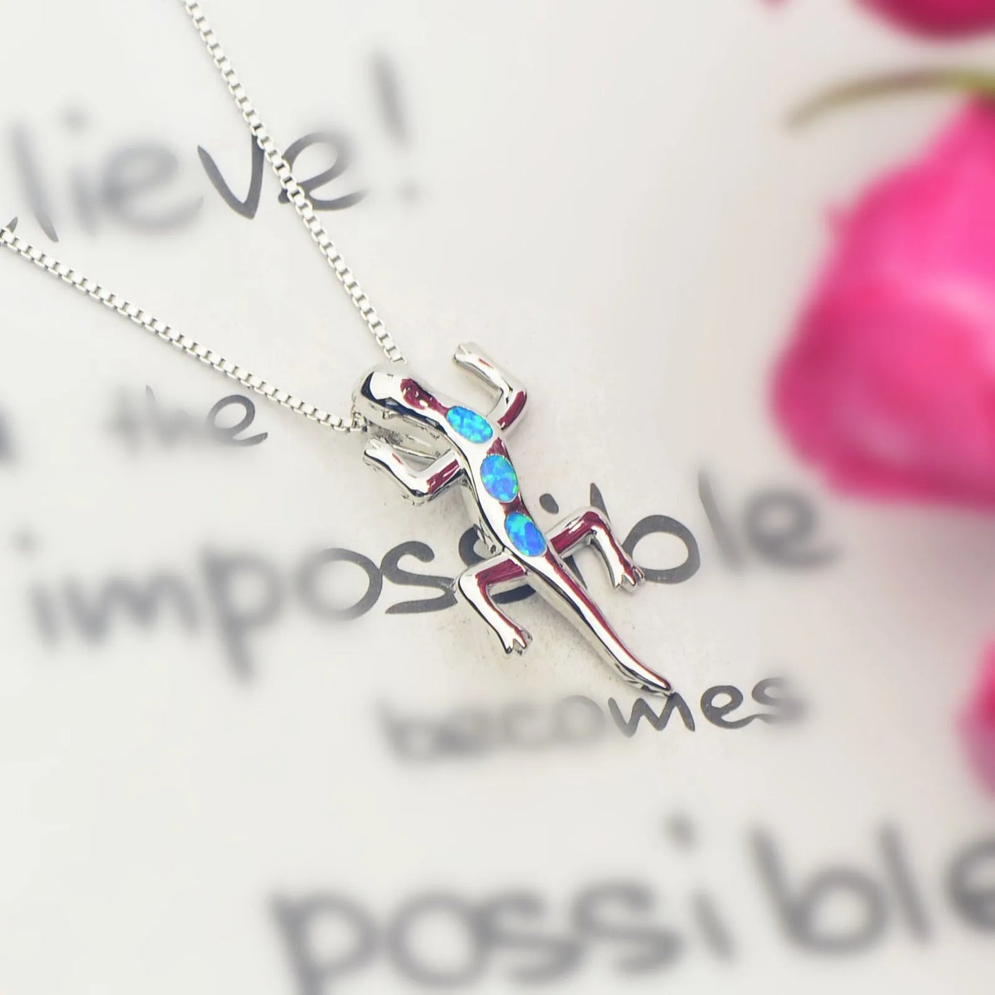 TikTok Ins Viral  Opal Gecko Pendant Necklace | Cute Animal Statement Jewelry Wholesale