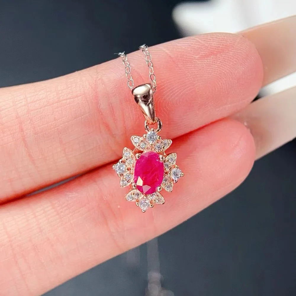 Gioiellieri Natural Ruby Sterling Silver Rhodium Plated Exquisitely Crafted Claw Setting Gemstone-Inlaid CMA Women's Anniversary Gift Party
