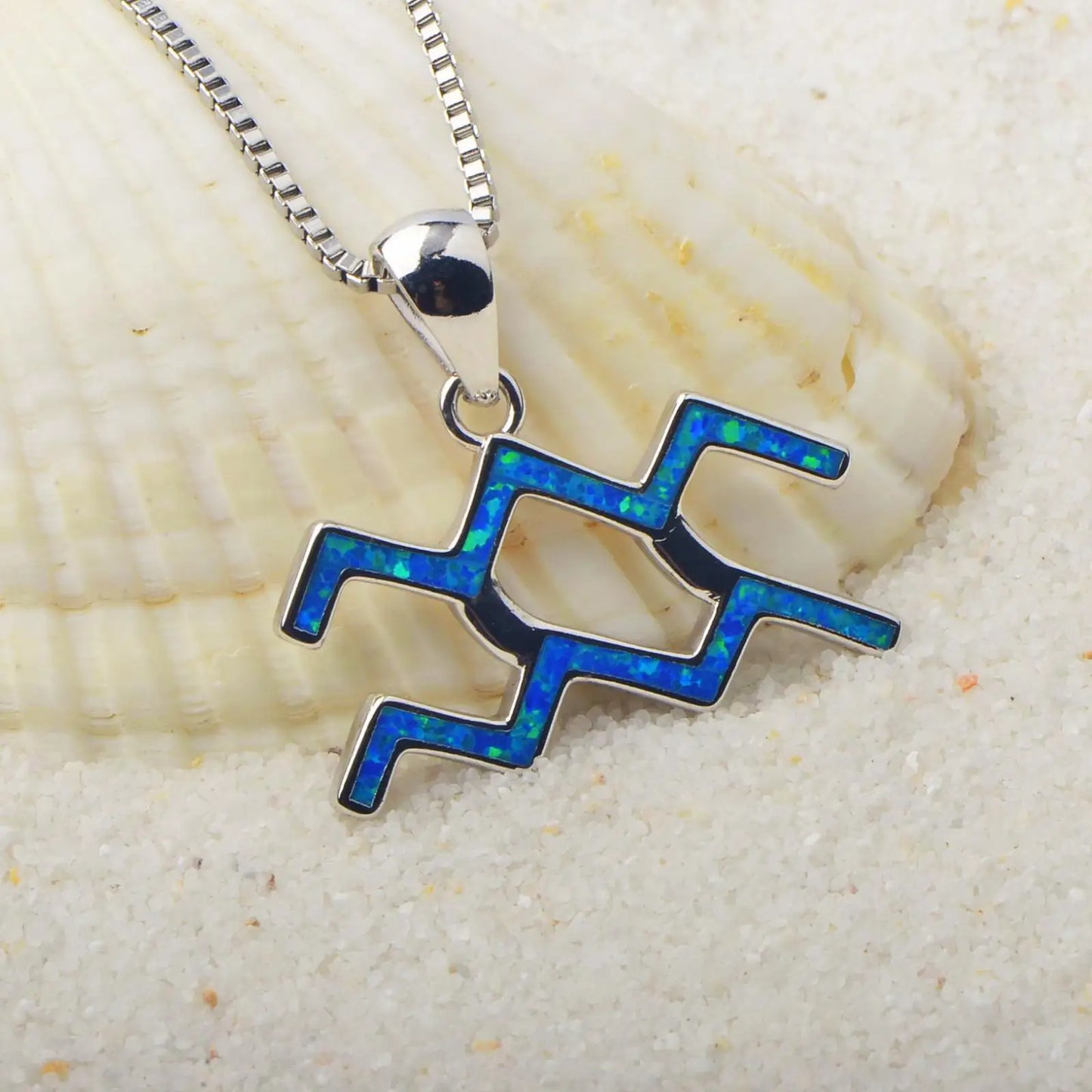 Aobao Vintage Silver Plated Copper Alloy Geometric Christian Opal Inlaid Pendant Necklace with Box Chain