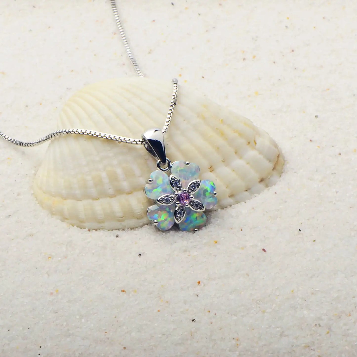 TikTok INS Wind Hawaii Beach Explosion Brass Opal Flower Pendant Necklace Cute Style Children's Wholesale Inlaid Charms