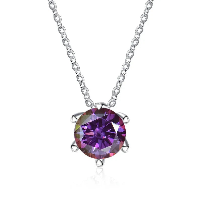 Factory Custom Minimalist 925 Sterling Silver Six Claw Set Round Cut 1 Carat Colorful Moissanite Pendant Necklaces Women