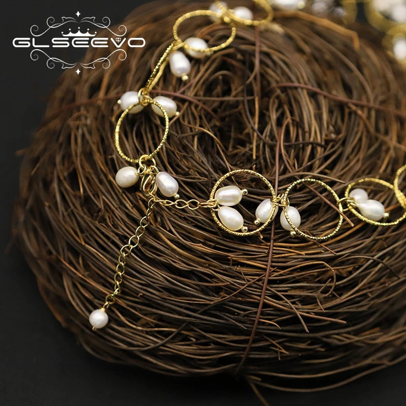 Natural Freshwater Pearl Round Necklace Hand Gold Plated Fashion Exquisite Cute Girls Ladies Necklace Jewelry