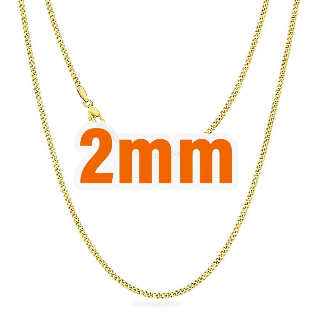 2MM 3MM 4MM Miami Cuban Stainless Steel Womens Jewelry 14K Real Gold Plated Lobster Clasp Cuban Curb Link Chain Men Necklace