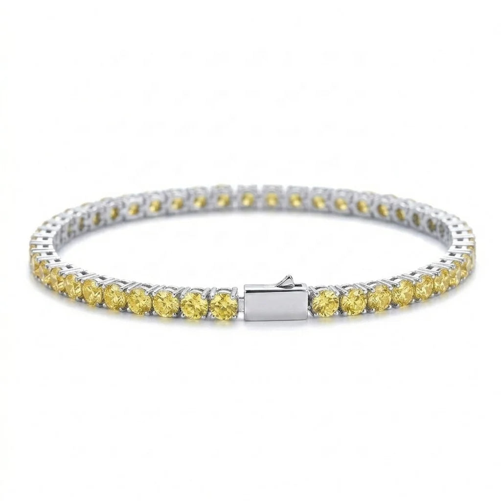 REBEL 4mm Iced Out Colorful CZ Tennis Bracelet Multi Color 1 Row Cubic Zirconia Brass Spring Clasp Bling Hip Hop Jewelry for Women Men