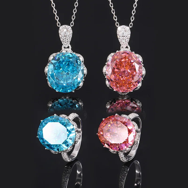 REDheart Copper Alloy Inlaid Zircon Plated Copper Alloy Pendant Ice Flower Temperament Light Luxury Trendy Women's Wedding Engagement Set