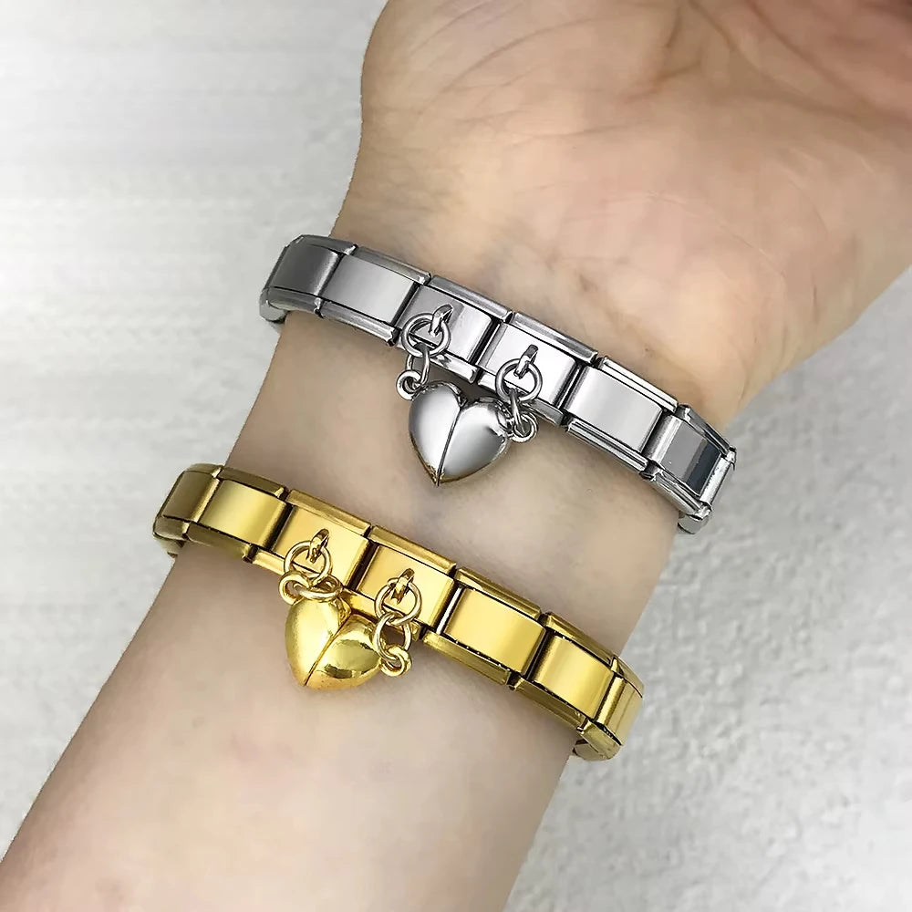 New Fashion Heart Magnetic Attraction Removable Pendant Link Fit 9mm Stainless Steel Italian Charm Bracelet Jewelry DIY Making
