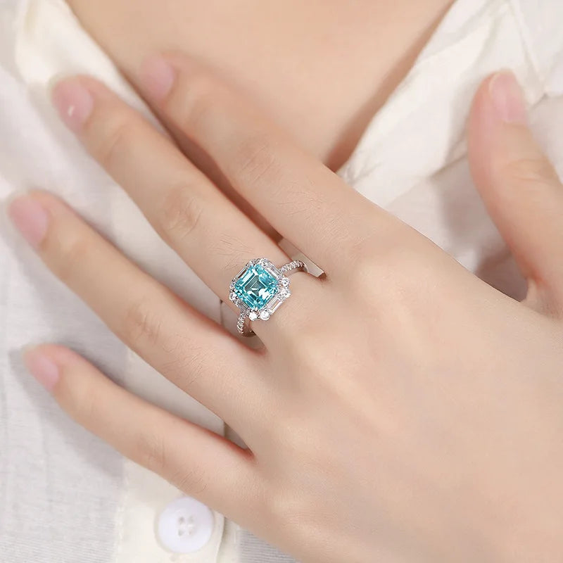 Gemfiori Best-Selling Minimalist Fashionable Haute-Couture Inspired Paraba Tourmaline 925 Silver Quadrilateral Ring Women