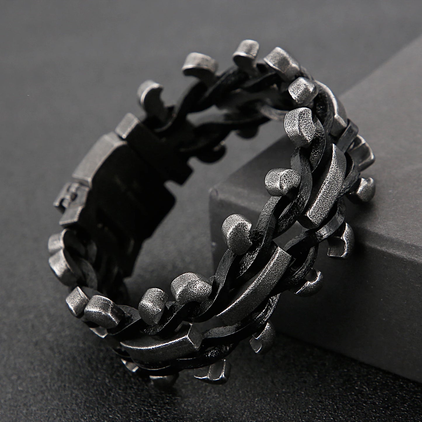 KALEN Personality Retro Leather Rope Stainless Steel Men's Motorcycle Bracelet