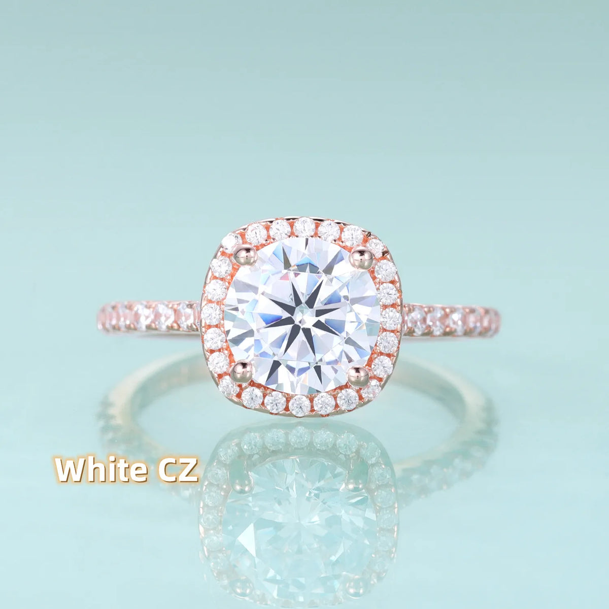 Gemfiori Custom Rose Gold Plated 925 Silver Big Stone Round 8MM Natural Moonstone Amethyst Garnet Blue Topaz Square Halo Engagement Ring