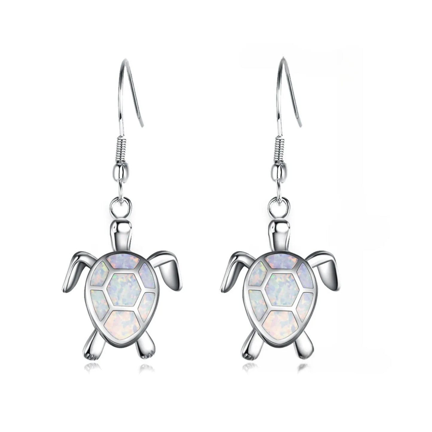 Aobao Vintage Animal Geometric Turtle Opal Brass Pendant Earrings Women's Anniversary Jewelry