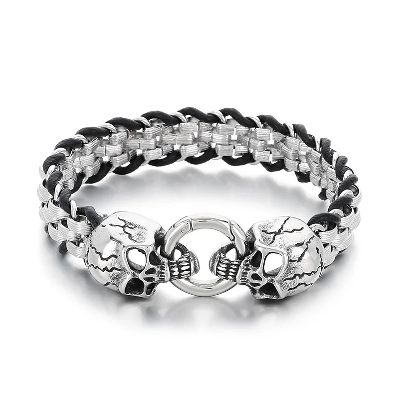KALEN Punk Skull, Snake, Dragon & Lion Charm Links Bracelet – Silver