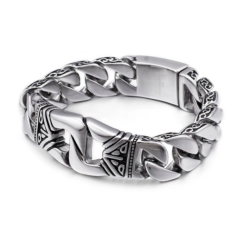 KALEN Men Punk Jewelry Stainless Steel Trendy Cuff Cuban Chain Bracelets