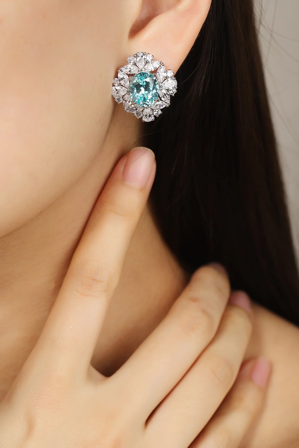 Gemfiori Anster High Quality S925 Lab Grown Paraiba Earring Stud Dainty Gemstone Stud Earrings for Women Daily Wear Gift