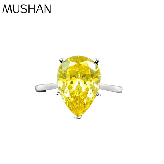 MuShan Jewelry Factory European and American 925 Silver 4.5ct Diamond Ring Yellow High Carbon Diamond Teardrop Shaped 10*14 Ring