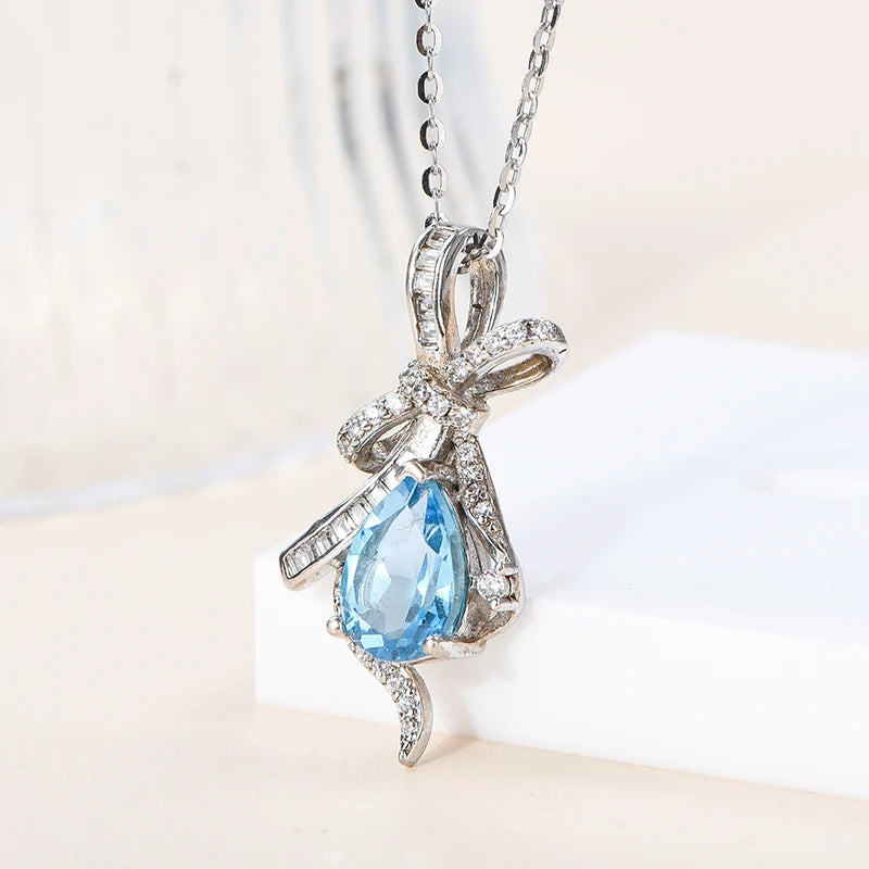 Gioiellieri Natural Topaz Sterling Silver Rhodium Plated Handmade Teardrop Claw Setting Pendant CMA Certified Everyday Wear December