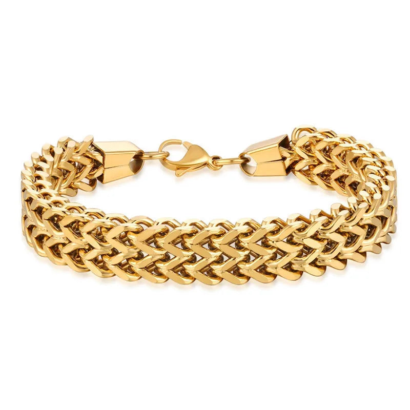 REBEL Stylish Stainless Steel Foxtail Chain Bracelet for Men Double Franco Link Chain Bracelets Jewelry