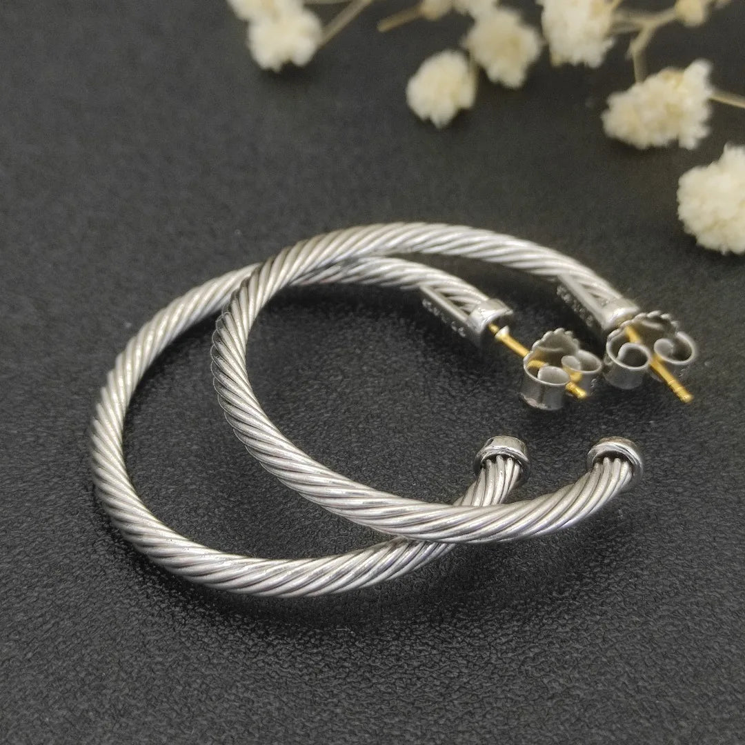 DY High-Quality Silver-Plated Large Cable Earrings. Gold-Plated Cable Earrings. Jewelry Wholesale.