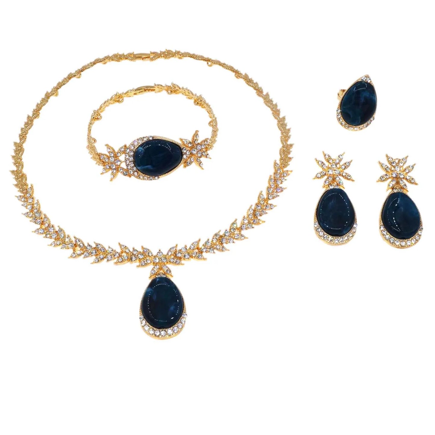 Zhuerrui High Quality Gold Jewelry Sets Silver Diamond Blue Drop Necklace Jewelry Set Fashion Valentine's Day Gifts HC23228