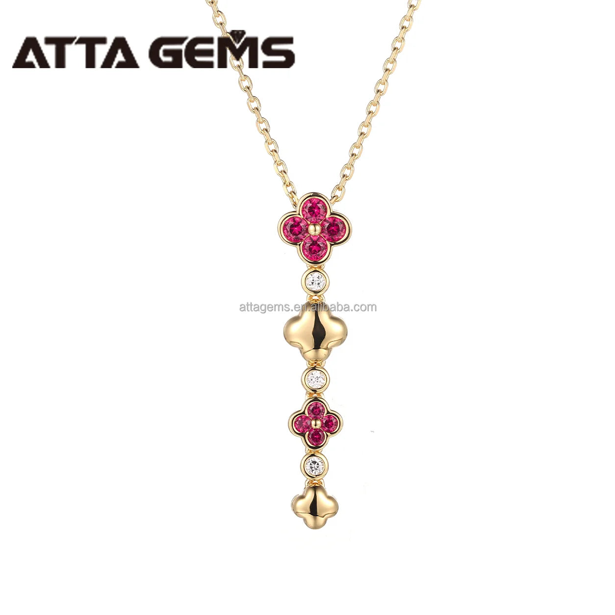 ATTA Luxury Clover Fine Jewelry Set in 925 Sterling Silver with Lab Created Sapphire Gold Plated Necklace Earrings Ring Set