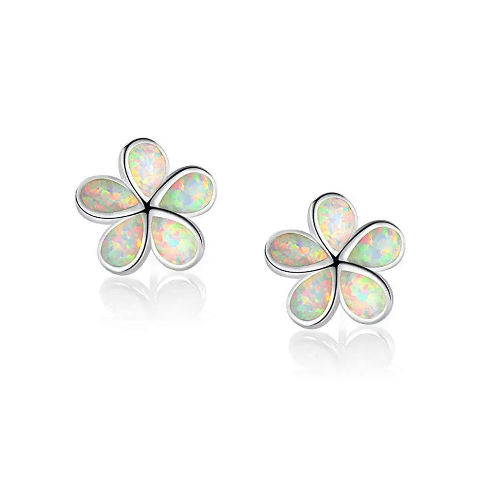 Jewelry for Women Bohemian Plant Floral Cluster Silver Plated  Opal Stud Earrings