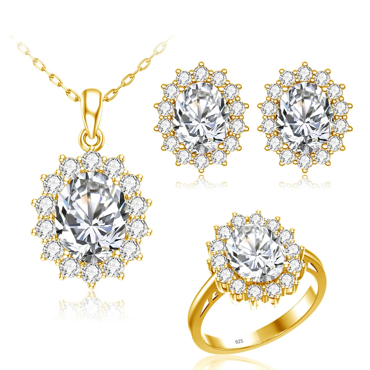 ArtistA Shiny Sunflower Sapphire Pendant Earrings Ring 925 Silver Bride Women Gold Plated Jewelry Set Manufacture